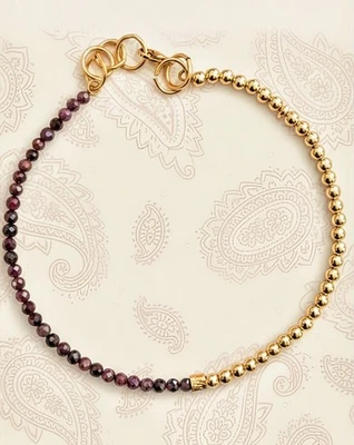 Natural Red And Pink Ruby In Assymetrical Gold Beaded Choker/Necklace - Image 1 of 4