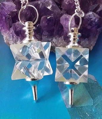 2 CRYSTAL QUARTZ MERKABA Dowsing Pendulum, CRYSTAL MERKABA PENDULUM, DOWSING SET - Image 1 of 3