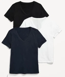 Old Navy Damen EveryWear V-Neck T-Shirt 3er Pack schwarz/weiß/marine L - Bild 1 von 6