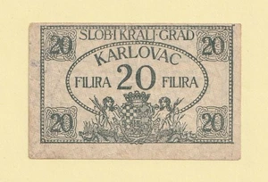 CROATIA 20 FILIRA 1919 KARLOVAC CITY City money of KARLOVAC RARE VF++ - Picture 1 of 2