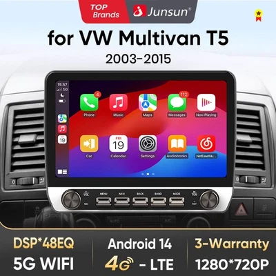 Für VW T5 Multivan Transporter Android 14 Autoradio Carplay GPS Navi RDS BT DAB+ - Bild 1 von 4