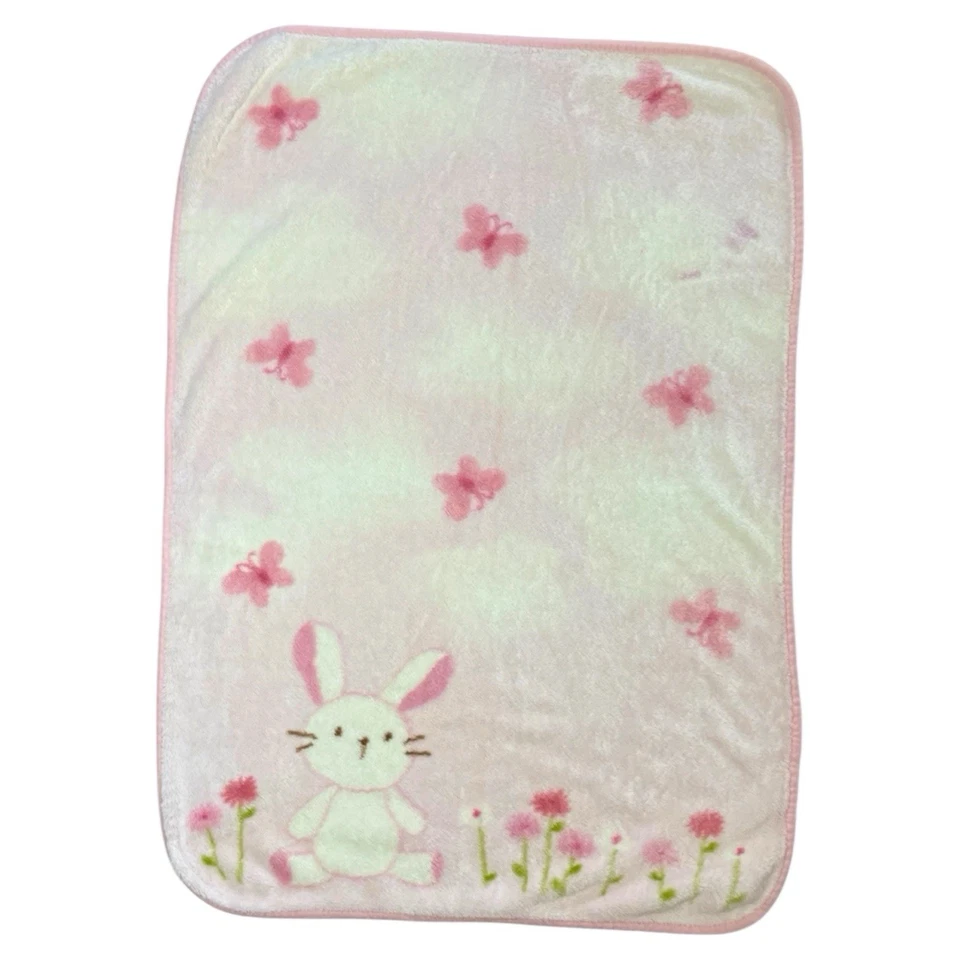 Carters Pink Bunny Micropelush Conejo Flores Mariposa Bebé Manta Acrílico Poliéster Foto 1 de 4