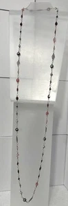 925 Sterling Silver Multicolored Semi Precious Gemstone & pearl long necklace - Picture 1 of 24