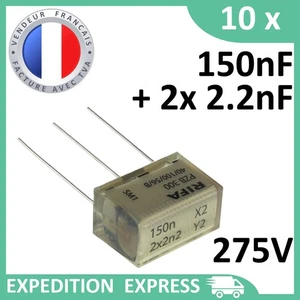 10 capacitors RIFA PZB 0.15μF 0.15uF 150n X2 +2x 2n2 2200pF Y2 Y 275V 250V SH - Picture 1 of 6