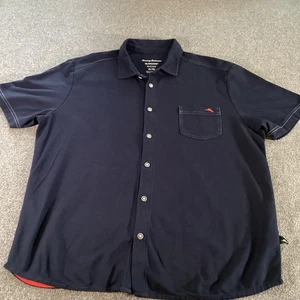 Tommy Bahama Shirt Mens XL Navy Blue IslandZone Supima Button Up Polo Pocket - Picture 1 of 14