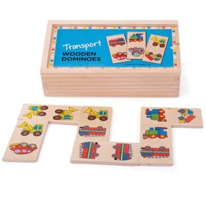 Dominó de madera Bigjigs Toys (transporte) con caja de almacenamiento - Imagen 1 de 4