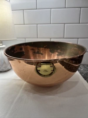 "Cuenco mezclador de cobre de colección 10"" fondo redondo con anillo de latón borde laminado pátina ODI" Foto 1 de 4