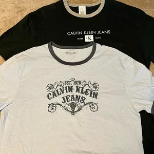 Konvolut 2 Calvin Klein Jeans Ringer Tees Retro 70er 80er Style CK Logo Damen XL - Bild 1 von 8