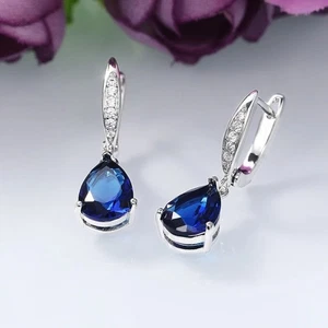 Droplet Like Women Drop Earrings Blue Blue Gemstone Earrings Women - Picture 1 of 5