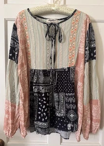 Haptics by Holly Harper Übergröße Viskose Boho Patchwork Bluse 1X - Bild 1 von 6