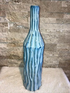 Decorative Ceramic Vase Bottle With Embedded Waze Design Tall Blue18.5” X 4” W - Picture 1 of 8