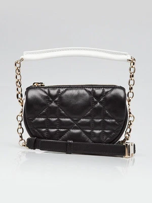 Christian Dior Black/White Cannage Quilted Leather Micro Vibe Shoulder Bag - Изображение 1 из 4