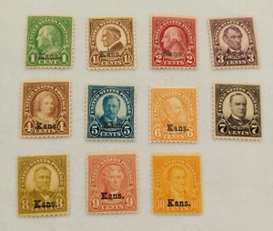 FRANCOBOLLI USPS - 1929 Kansas Sovrastampe - Set di 11 (S604) - Foto 1 di 3