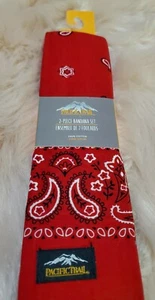 Pacific Trail New Columbia 2 Pcs Bandana Set Head Scarf 100% Cotton Rad/Black - Picture 1 of 5