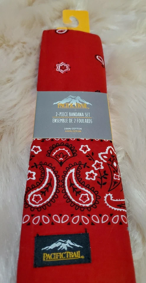 Pacific Trail Columbia 2 Pcs Bandana Set Head Scarf 100 Cotton Rad/black