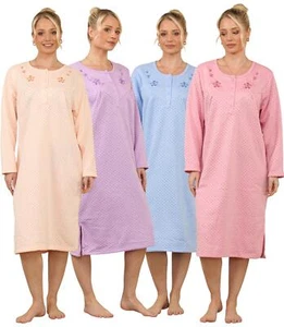 Women Thermal Nightwear Polka Dot Long Sleeve Button Winter Nightie M to 2XL - Picture 1 of 14
