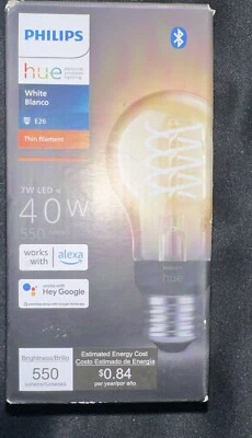 Philips Hue 40W White thin Filament A19 Bluetooth Smart LED Bulb New - E26 - Image 1 of 4