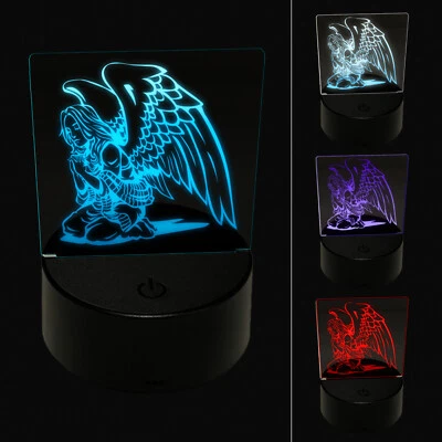 Praying Winged Angel Woman 3D Illusion LED Night Light Sign Nightstand Desk Lamp - Image 1 of 4