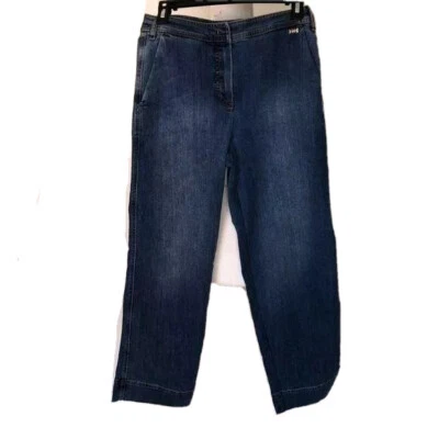 Calça jeans esportiva feminina Escada tamanho 34 azul algodão lycra bolsos com zíper - Imagem 1 de 4