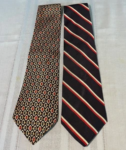 Lot of 2 Claybrooke Men's silk ties. Navy with red stripes, geometric. - Picture 1 of 8