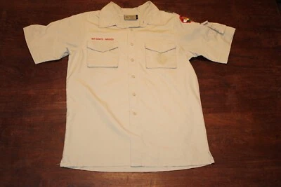 Boy Scouts of America BSA Men's Adult Shirt Small Tan Sewn Patches Short Sleeve - Image 1 of 4