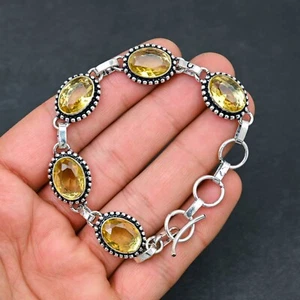 Yellow Citrine Gemstone 925 Sterling Silver Bracelet Handmade Jewelry Bracelet - Picture 1 of 5