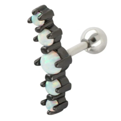 PTOP Cartilage Tragus Helix 1/4" 16g 5 Stone Opal Earring Stud Jewelry Curved - Image 1 of 4