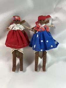 Rare Primitive Hand Carved Wooden Tarahumara Indian Dolls Woman with Bow & Arrow - Picture 1 of 8