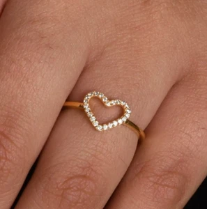 14K massiver Gelbgold pave Diamant Herz Ring für Geburtstagsgeschenk für sie Schmuck - Bild 1 von 7