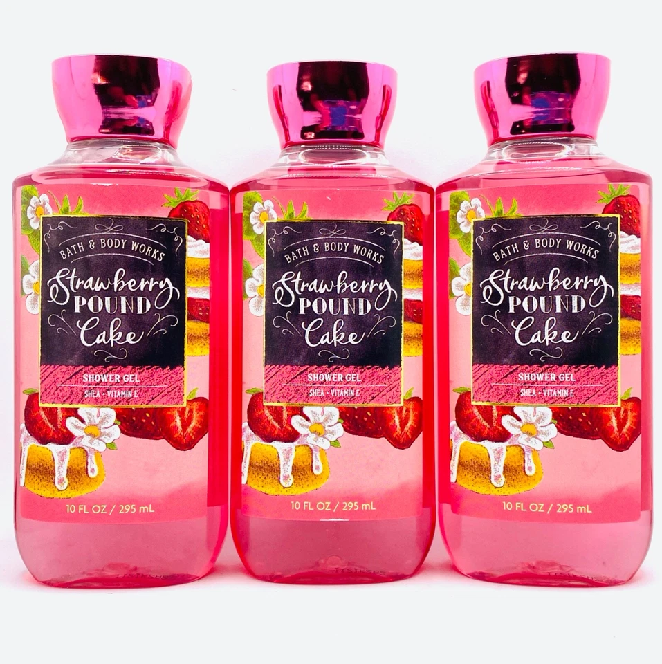 3 Strawberry Pound Cake Shower GEL Bath & Body Works 10 FL Oz
