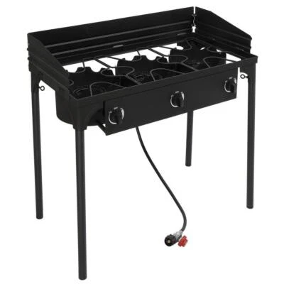 3-Burner Portable Propane Gas Grill in Black with Windscreen - Image 1 of 4