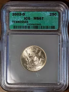 2002-D 25C Tennessee State Quarter MS 67 ICG # 900943 + Bonus - Picture 1 of 2