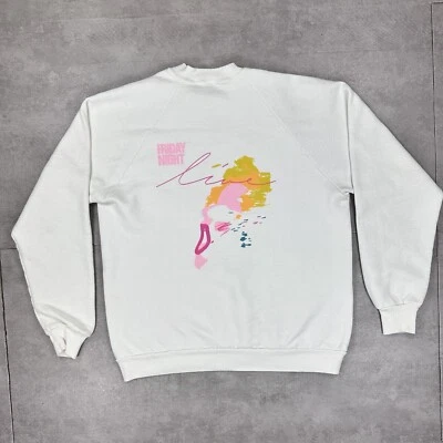 Moletom vintage anos 80 Jerzees Cyndi Lauper Friday Night Live GG branco feito nos EUA - Imagem 1 de 4