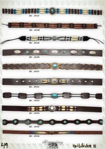 1 correa de sombrero de cuero marrón estrecho, Western Hut Band con conchos + tachuelas, a elección - Imagen 1 de 1