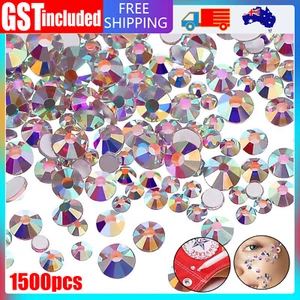 1500 pcs Nail Art Rhinestones Crystal Gems Glitter Round Beads 3D Tips DIY Deco - Picture 1 of 12