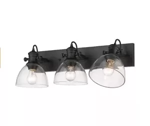 Golden Lighting Hines 27.5 in. 3-Light Black Vanity Light with Clear Shades NEW - Picture 1 of 4