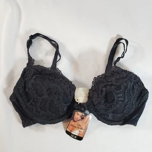 Victoria's Secret Satin Lace Miracle Bra 32B Black Padded Push-Up - Picture 1 of 7