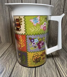 Vtg West Bend Thermo-Serv Insulated Pitcher w/Lid Patchwork Pattern 55oz. - Picture 1 of 12