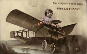 Circa ~1910 Bambino in aereo (prima foto arte) Bonjour a mon papa Vive la France - Foto 1 di 2