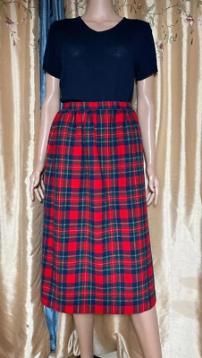 De Colección Pendleton Royal Stewart Tartán Midi Falda Lana Roja A Cuadros XS Línea A EE. UU. Talla 6 Foto 1 de 4