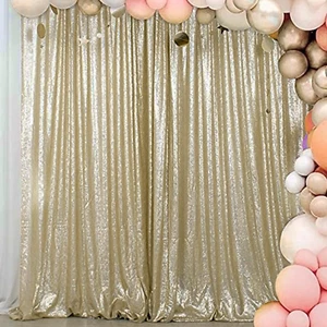 Champagne Gold Sequin Backdrop Curtains 10Ftx10Ft Champagne Gold Sequin Curta... - Picture 1 of 7