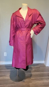Fleet Street Pink Purple Vintage Long Trench Coat Belted Removable Liner 16 80's - Picture 1 of 12