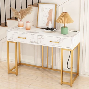 Console Table Modern Entryway with Storage Drawers Outlets USB, Narrow Faux Marb - Picture 1 of 11