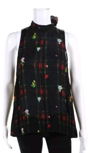 Artelier Nicole Miller ärmellos kariert Blumen Bluse Top rot Gr. Small Krawatte - Bild 1 von 6