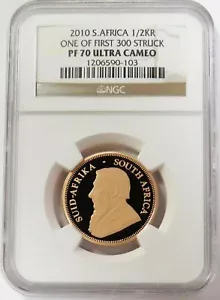 2010 GOLD SOUTH AFRICA 1/2 KRUGERRAND NGC PROOF 70 ULTRA CAMEO - Picture 1 of 2