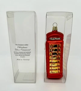 Rot Englisch Telefonzelle Glas Geblasen Weihnachtsschmuck Made in Germany - Bild 1 von 9