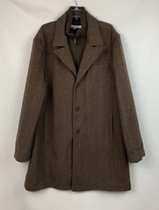 Kenneth Cole New York Wool Jacket Brown Herringbone Pockets Quilt Lined Size XXL - Picture 1 of 14