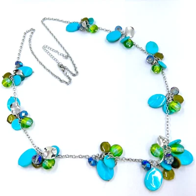 "Collar 36"" nuevo con etiquetas - Lane Bryant - Turquesa y verde teñido concha tono plata" Foto 1 de 4