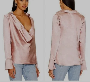 Top Remi X Revolve Drape Escote Sumergido Talla Grande Rosa Polvoriento Manga Larga Nuevo con Etiquetas - Imagen 1 de 12