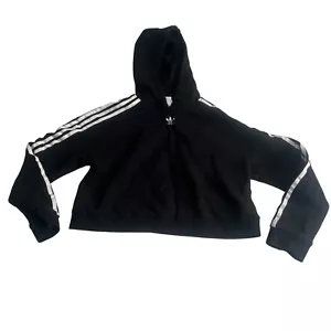 Adidas Originals Trefoi Black & White Cropped Hoodie Sweatshirt - Size Small - Picture 1 of 8